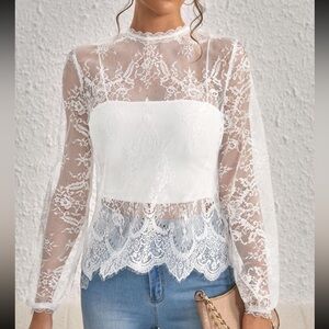 Elegant White Lace Sheer Top